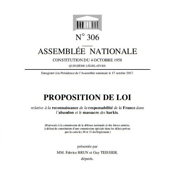 Proposition de loi relative à la reconnaissance de la responsabilité de la France dans l’abandon et le massacre des harkis,