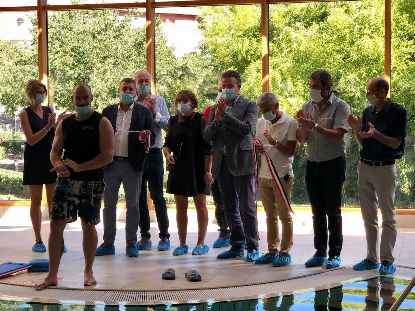 Inauguration de la nouvelle piscine panoramique des thermes de Neyrac-les-Bains.