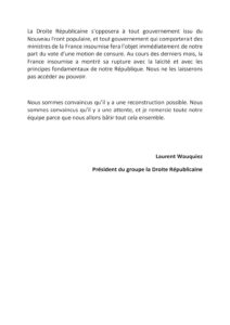 Communiqué de presse de Laurent Wauquiez