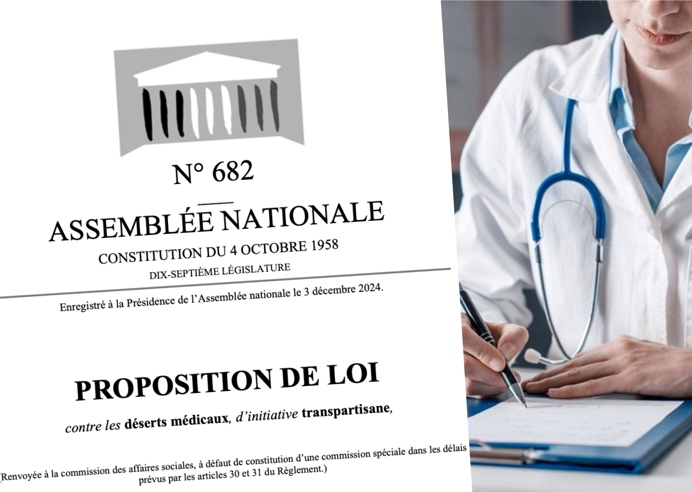 Proposition de loi transpartisane contre les déserts médicaux.