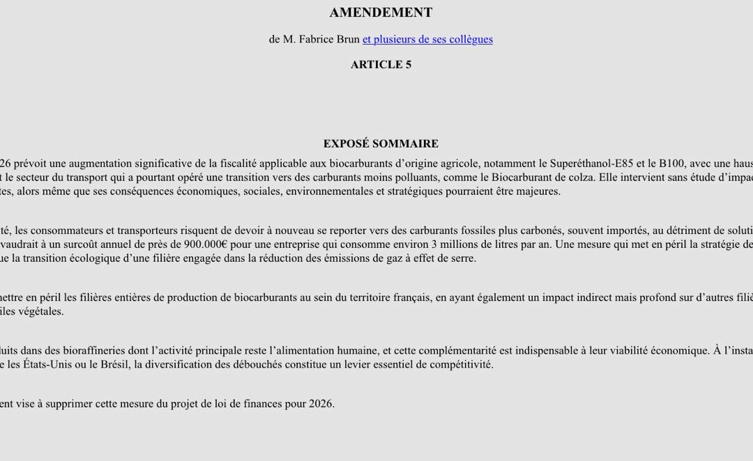 Budget 2026 : suppression de la hausse de la fiscalité sur les biocarburants